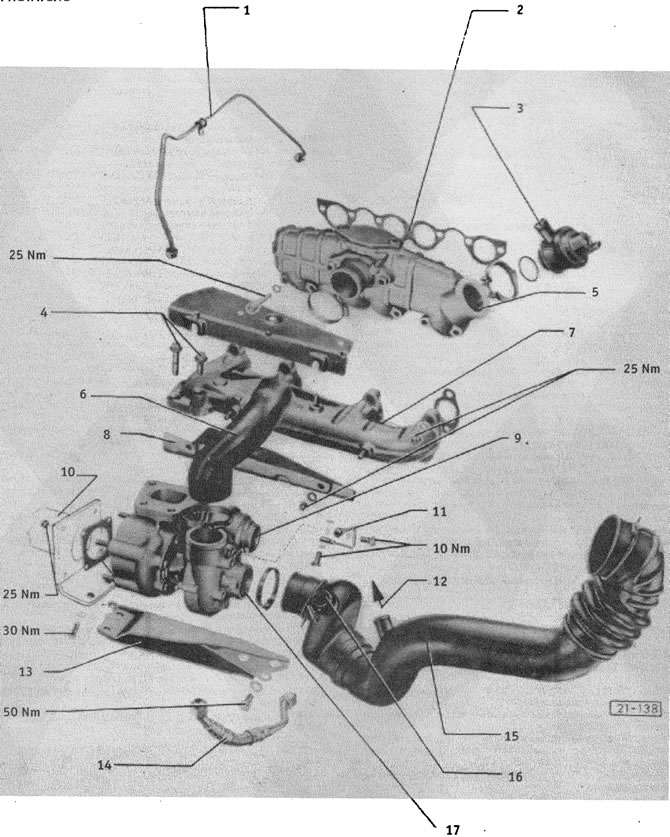 (1) подающий маслопровод. Перед присоединением соединительный штуцер на нагнетателе смазать маслом.
